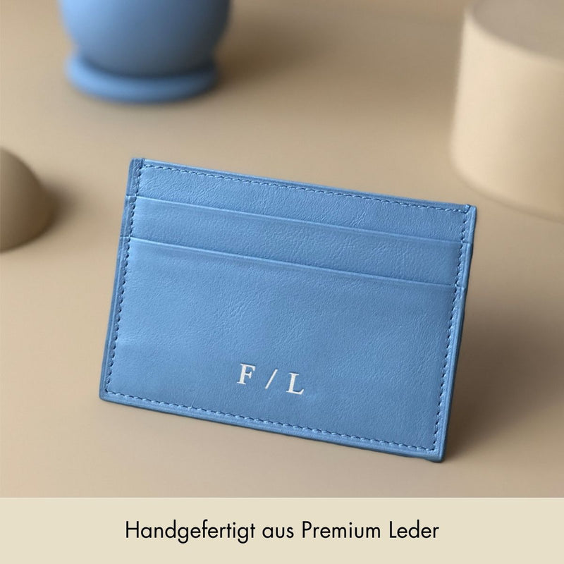 Kartenhalter Glattleder | Hellblau - Limited Edition - Hellblaues Kartenetui personalisierbar in Leder | MERSOR