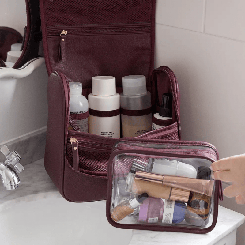 Kosmetiktasche mit Aufhängung M | Dunkelrot – Vorbestellung