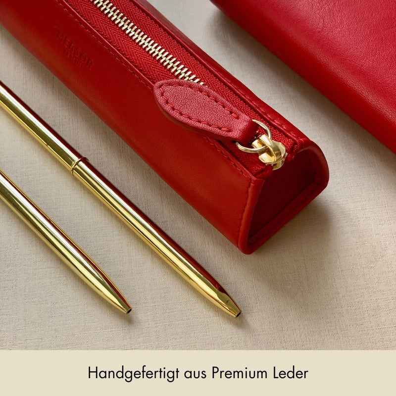 Leder Federtasche mit kostenloser Personalisierung - Scarlet & Gold | MERSOR