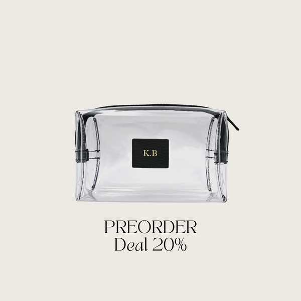 Cosmetic bag grained leather | black & gold - Pre-Order