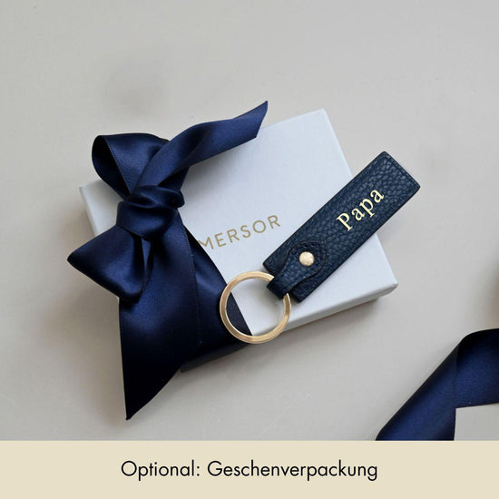 Schlüsselanhänger Classic genarbtes Leder | Nachtblau & Gold
