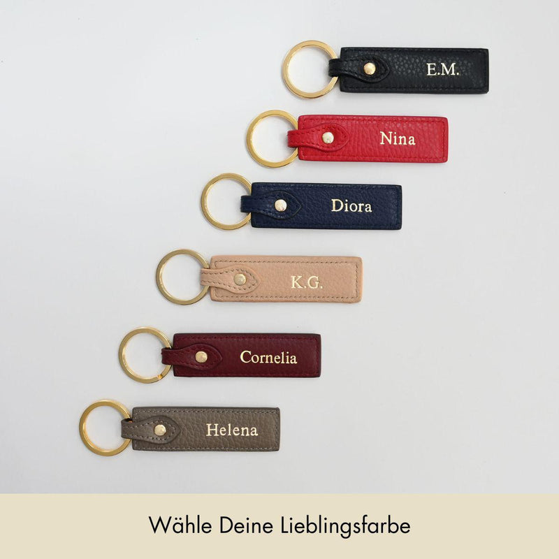 Schlüsselanhänger Classic genarbtes Leder | Beige & Gold