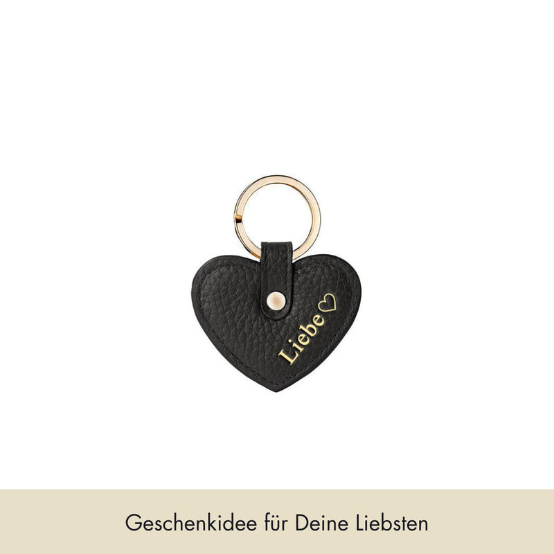 Schlüsselanhänger Herz genarbtes Leder | Schwarz & Gold