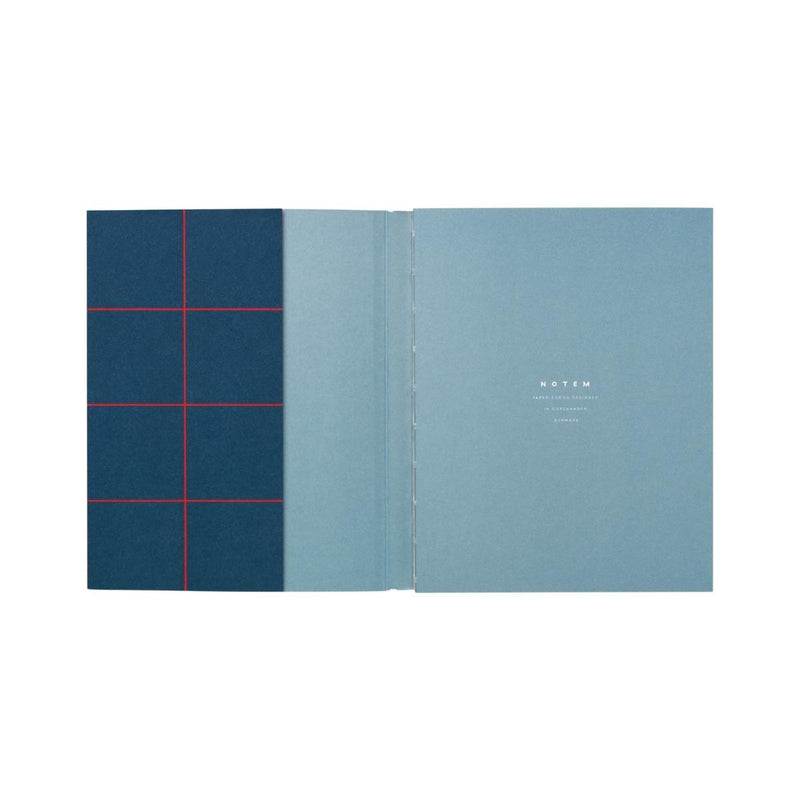 Dunkelblaues Notizbuch mit rotem Gittermuster von Notem | MERSOR