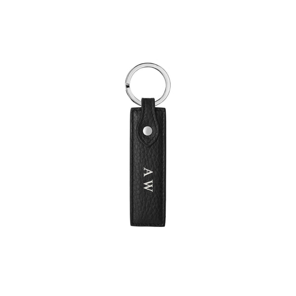 Schlüsselanhänger Classic genarbtes Leder | Schwarz & Silber - personalisiert mit Namen | MERSOR
