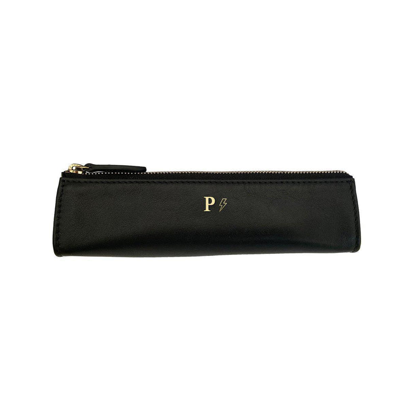 Personalisierte Federmappe aus Leder mit Namen als Geschenk für Lehrer und Studenten - Schwarz & Gold | MERSOR
